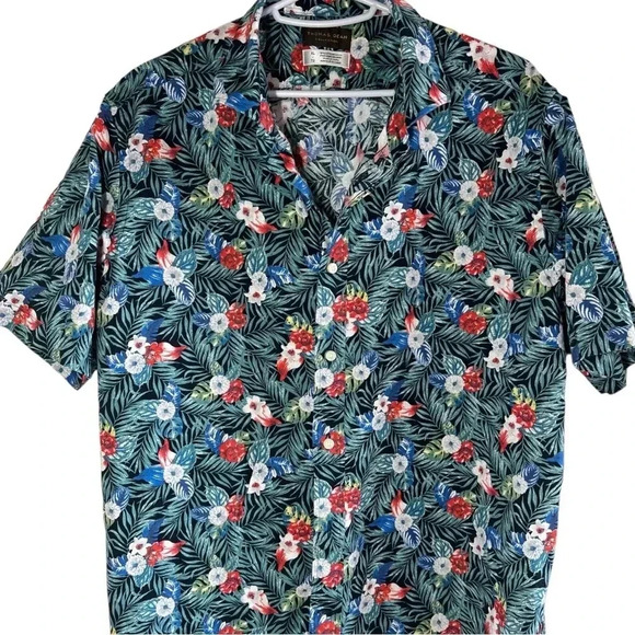 Thomas Dean Floral Red White Blue Flower Button Down Casual Short Sleeve XL Mens - Picture 5 of 5